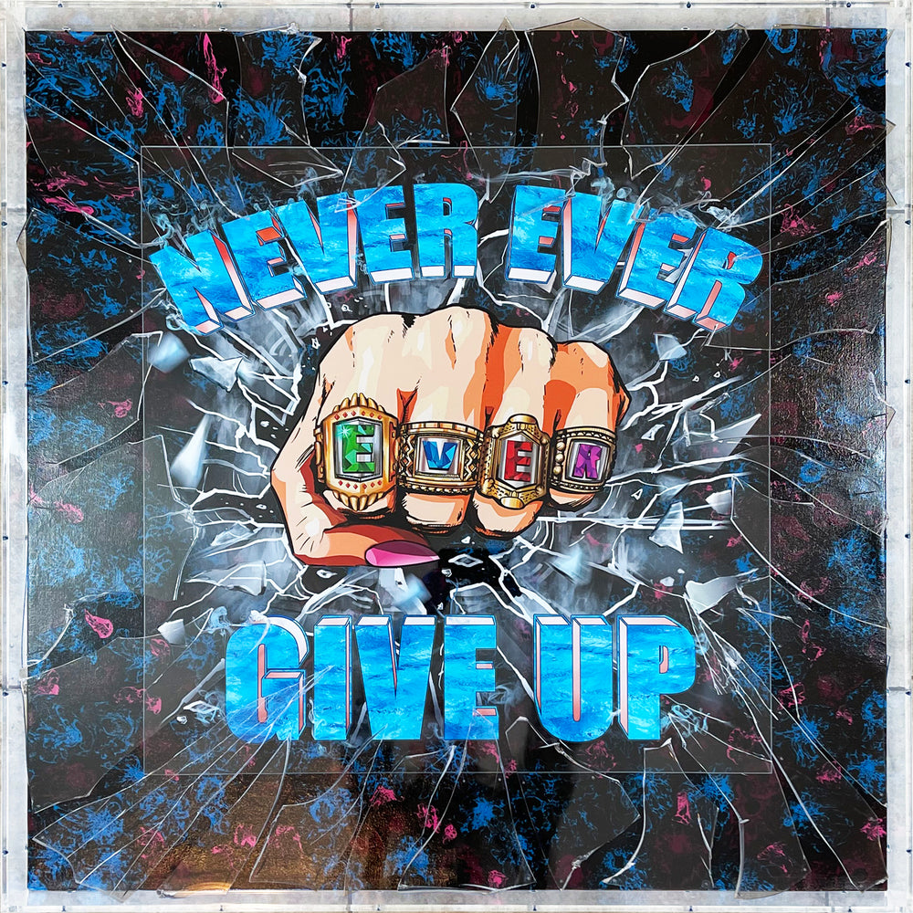 Empowerment Art - 3D Mixed Media - Never Ever Ever Give Up - Large 36"x36"