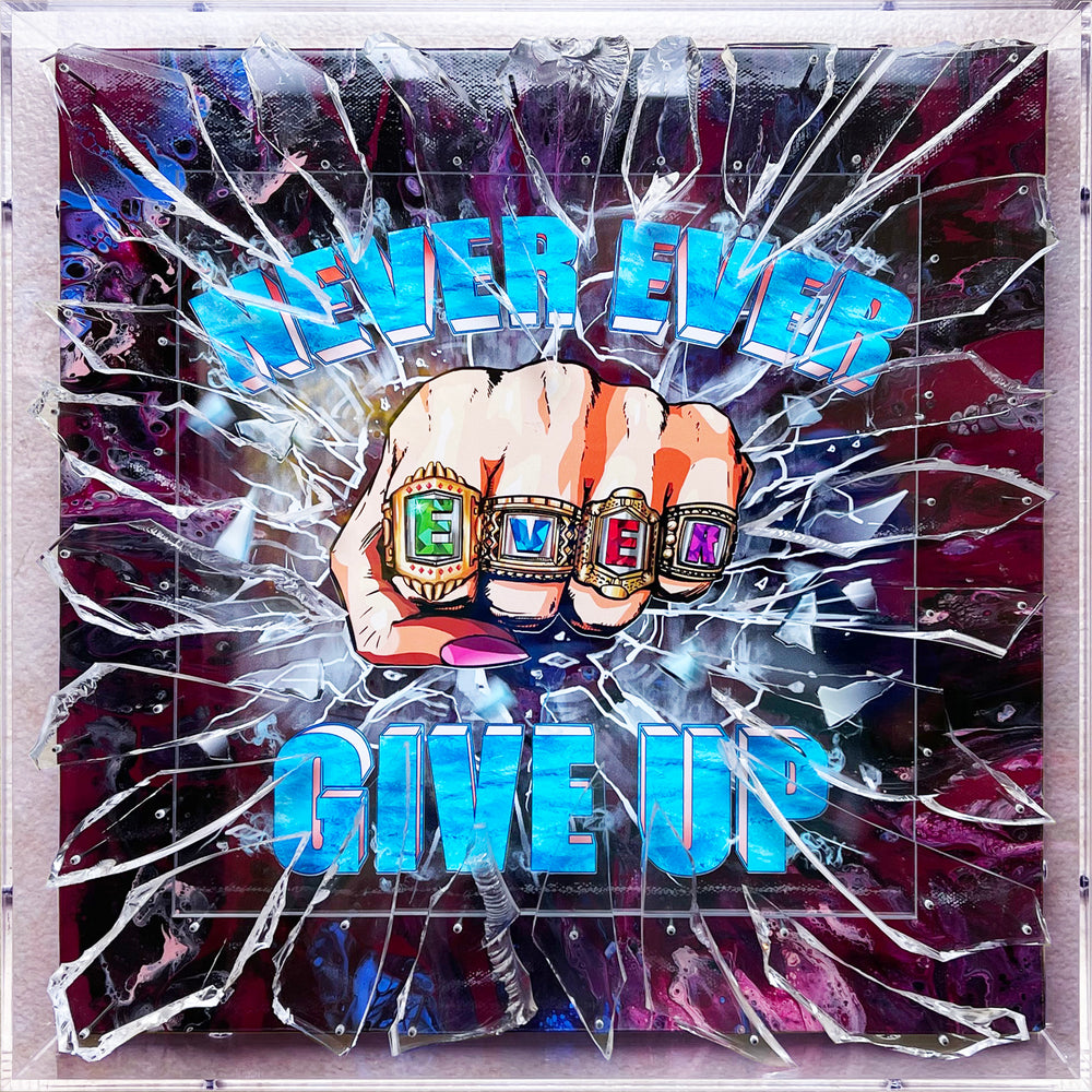 Empowerment Art - 3D Mixed Media - Never Ever Ever Give Up - Small 12"x12"